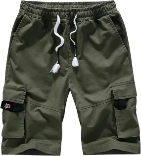 Men's Cargo Shorts Elastic Waistband Drawstring Summer Casual Shorts Relaxed Fit Work Shorts