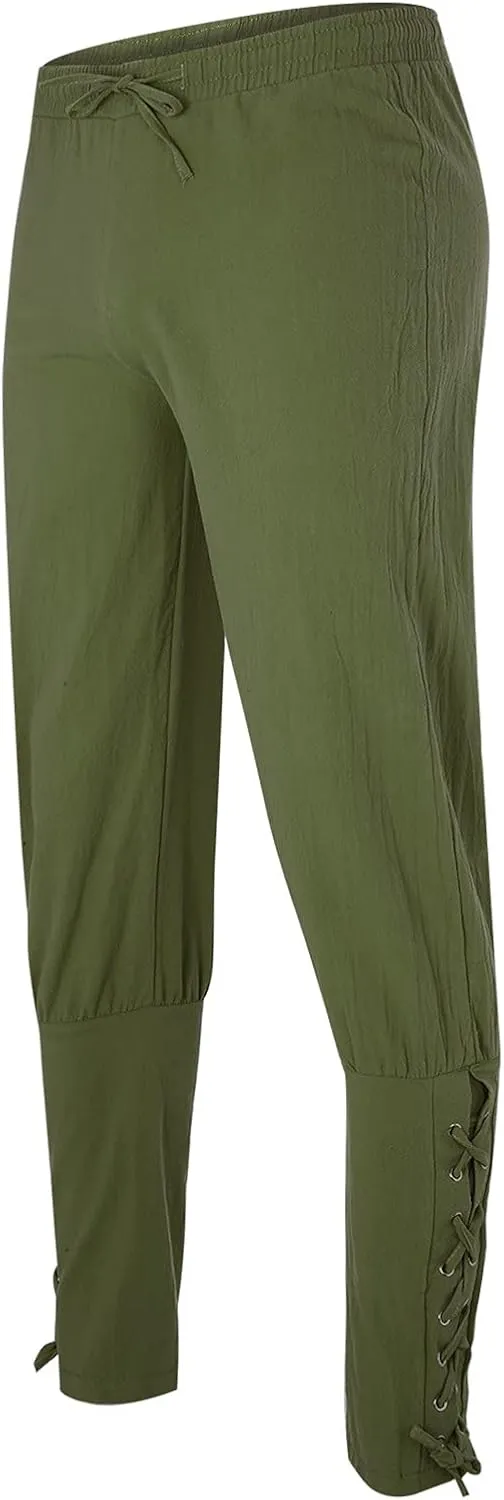 Men's Cotton Pants Drawstring Elastic Waist Banded Pants 2024 Summer Solid Hippie Trousers Loose Sweatpants with Pockets