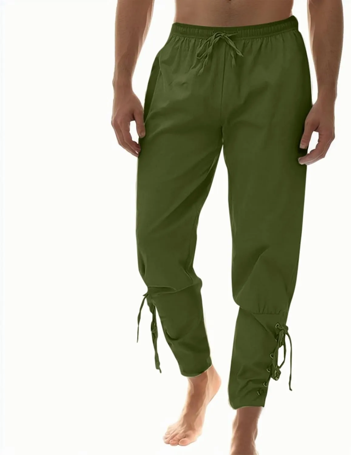 Men's Cotton Pants Drawstring Elastic Waist Banded Pants 2024 Summer Solid Hippie Trousers Loose Sweatpants with Pockets