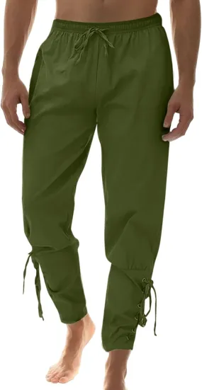 Men's Cotton Pants Drawstring Elastic Waist Banded Pants 2024 Summer Solid Hippie Trousers Loose Sweatpants with Pockets