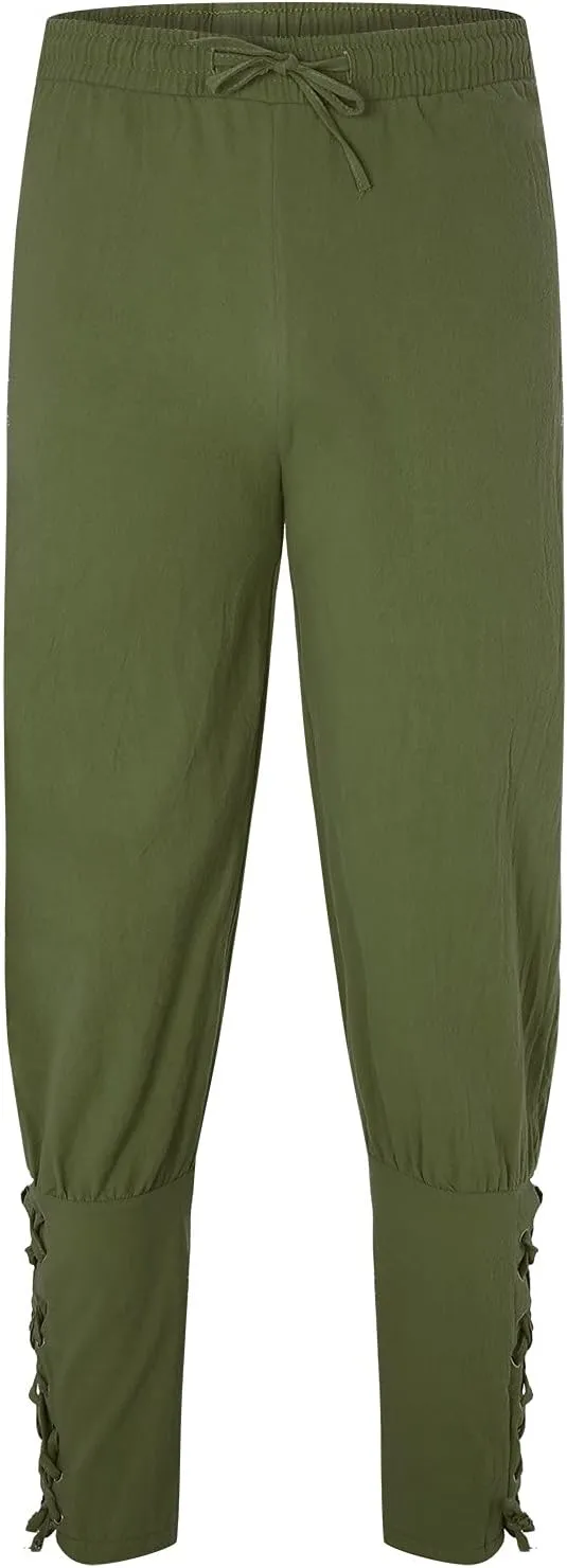 Men's Cotton Pants Drawstring Elastic Waist Banded Pants 2024 Summer Solid Hippie Trousers Loose Sweatpants with Pockets