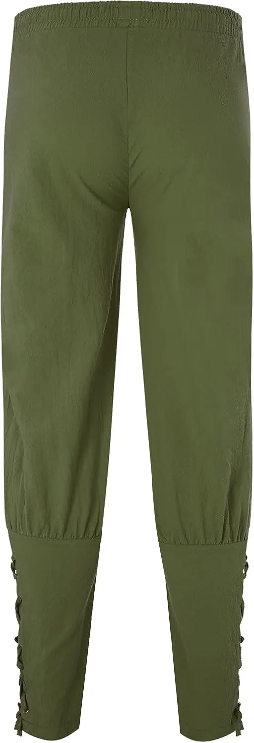 Men's Cotton Pants Drawstring Elastic Waist Banded Pants 2024 Summer Solid Hippie Trousers Loose Sweatpants with Pockets