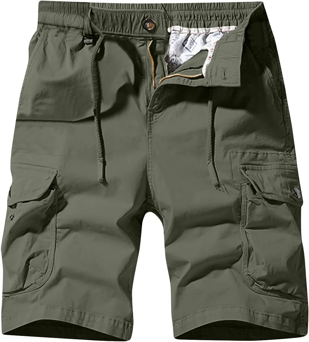 Men's Cotton Twill Cargo Shorts Classic Relaxed Fit Tactical Shorts Casual Outdoor Fishing Shorts with Multi Pockets