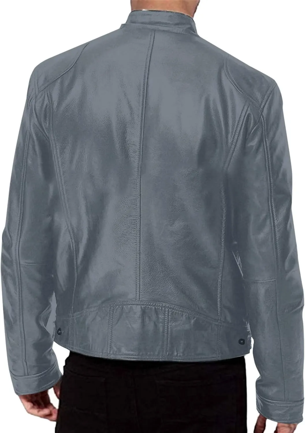 Men's Leather Biker Jacket 2024 Casual Stylish Stand Collared Zip Up Varsity Coat Motorcycle Light Weight Jackets