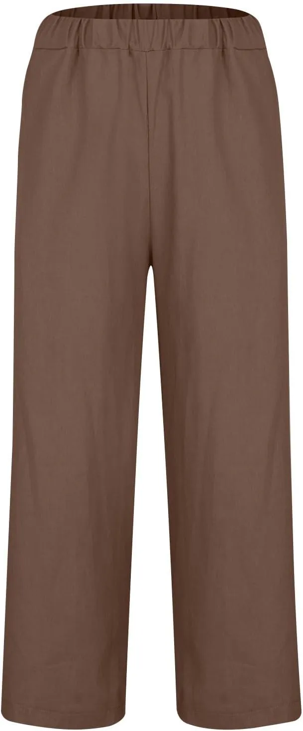 Mens Linen Beach Pants Big and Tall Cropped Elastic Waist Sweatpant Casual Stylish 80S Outfit for Men Baggy