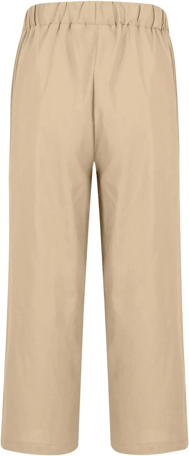 Mens Linen Beach Pants Big and Tall Cropped Elastic Waist Sweatpant Casual Stylish 80S Outfit for Men Baggy