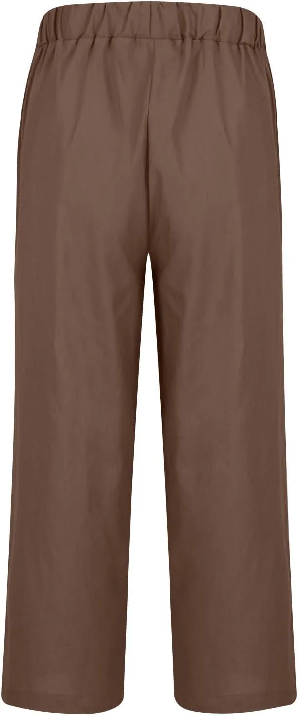 Mens Linen Beach Pants Big and Tall Cropped Elastic Waist Sweatpant Casual Stylish 80S Outfit for Men Baggy