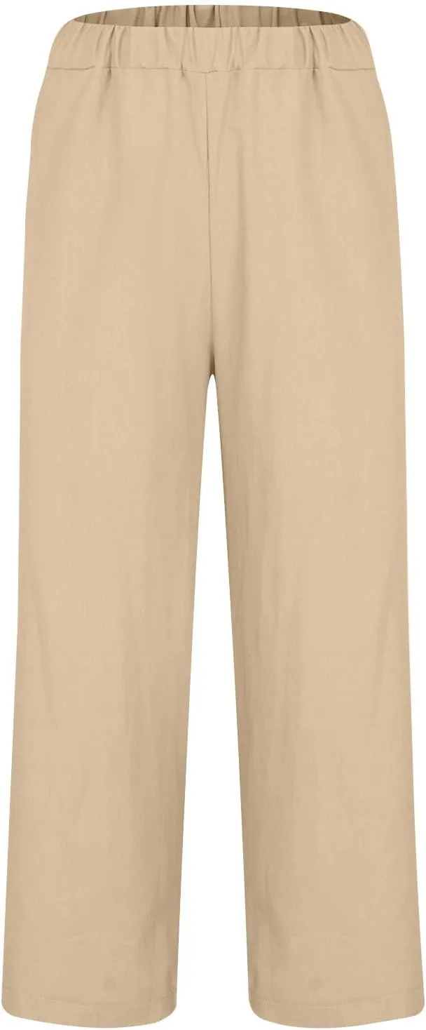 Mens Linen Beach Pants Big and Tall Cropped Elastic Waist Sweatpant Casual Stylish 80S Outfit for Men Baggy