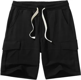 Mens Shorts Athletic Cotton Relaxed Fit Shorts Comfy Cargo Shorts Wide Leg Men Summer Beach Shorts Multic-Pocket Loose