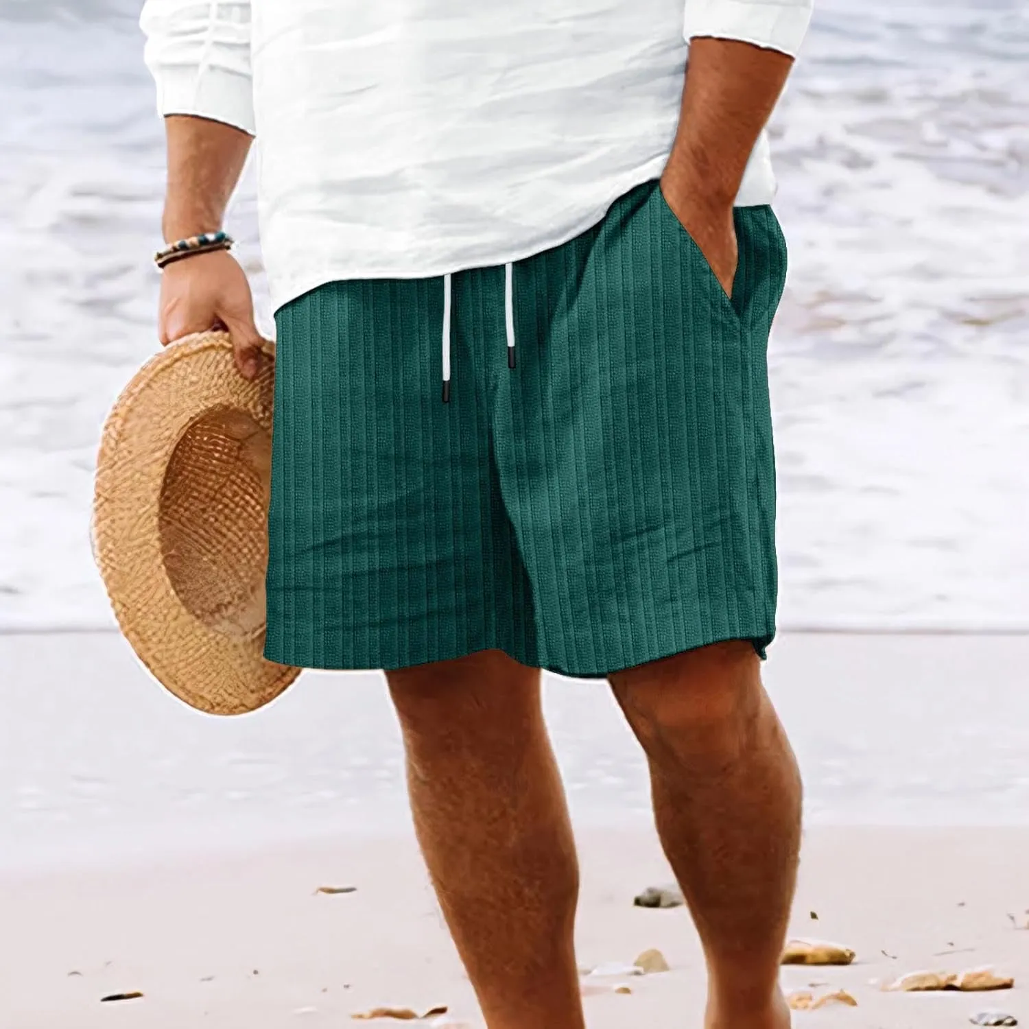 Men's Shorts Casual Beach Shorts Hawaiian Shorts for Men Summer Linen Shorts Relaxed Fit Loungewear Stylish Stripes Print