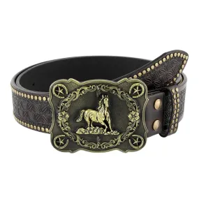 Men's Vintage Embossed Western Cowboy Leather Belt 64138481M