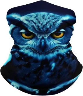 Neck Gaiter for Women Men Blue Owl Bandana Balaclava Face Mask Elastic Face Scarf Windproof Head Wrap Cooling Breathable Face Cover for Cycling Sports Outdoor