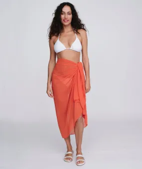 Orange Full Length Semi Sheer Beach Sarong