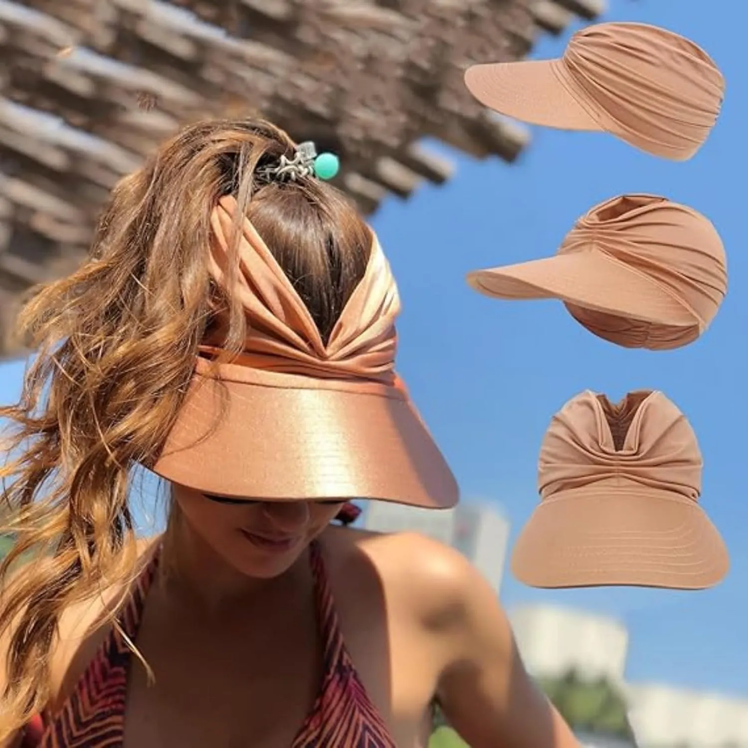 Peshoriadm Summer Women's Sun Hat, Elastic Top Ponytail Sun Beach Hats,Peshoriadm Sun Hats,Adjustable Golf Wide Brim Cap
