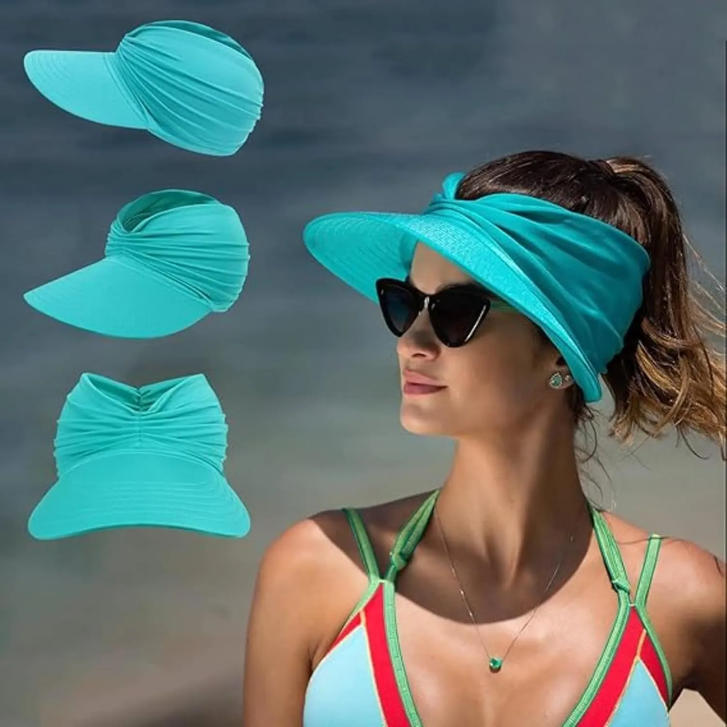 Peshoriadm Summer Women's Sun Hat, Elastic Top Ponytail Sun Beach Hats,Peshoriadm Sun Hats,Adjustable Golf Wide Brim Cap