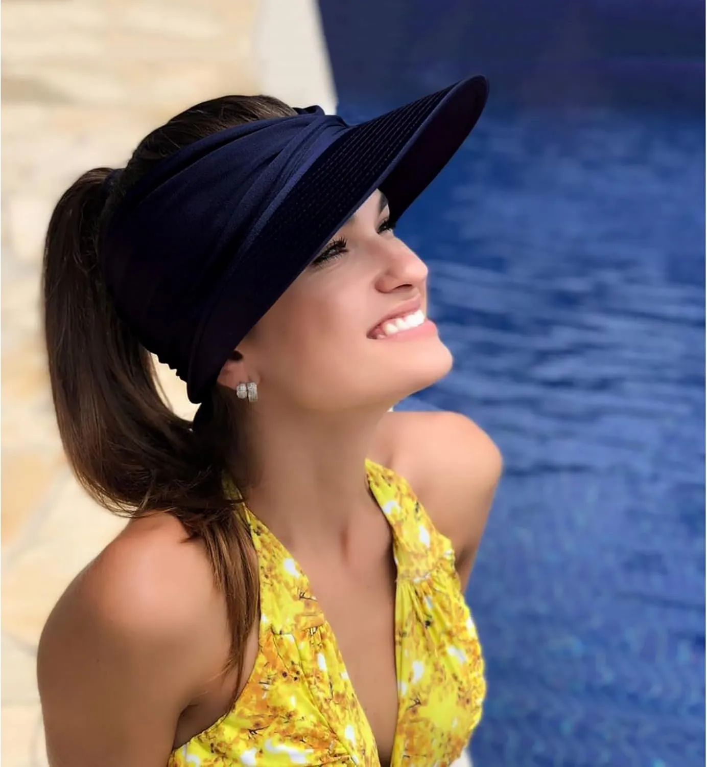 Peshoriadm Summer Women's Sun Hat, Elastic Top Ponytail Sun Beach Hats,Peshoriadm Sun Hats,Adjustable Golf Wide Brim Cap