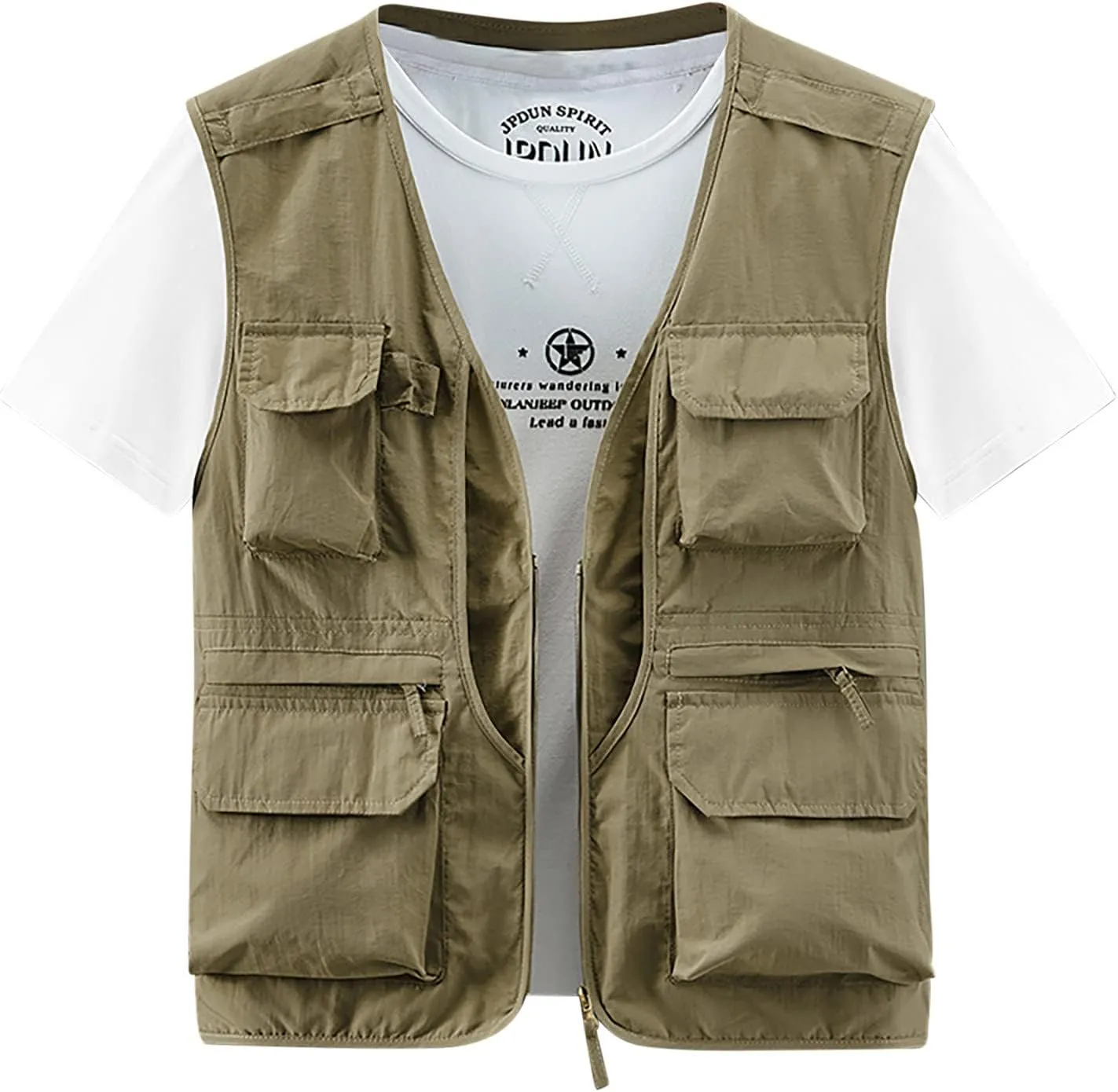 Plus Size Men's Lightweight Quick Dry Multi Pockets Utility Vest Casual Outdoor Fishing Travel Photo Cargo Vest Jacket