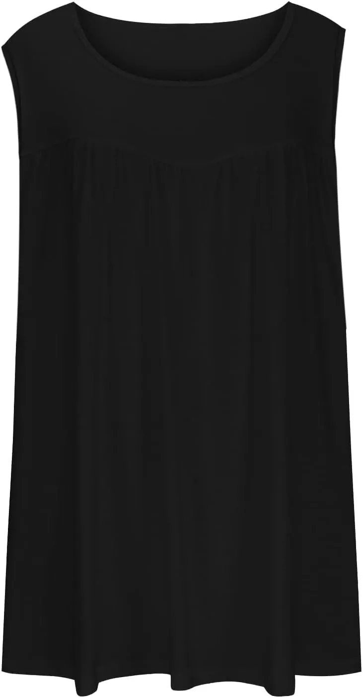 Plus Size Tank Tops Women Casual Summer Sleeveless Tee Round-Neck Pleated T Shirt Loose Flowy Shirts Blouses Tee L-5XL