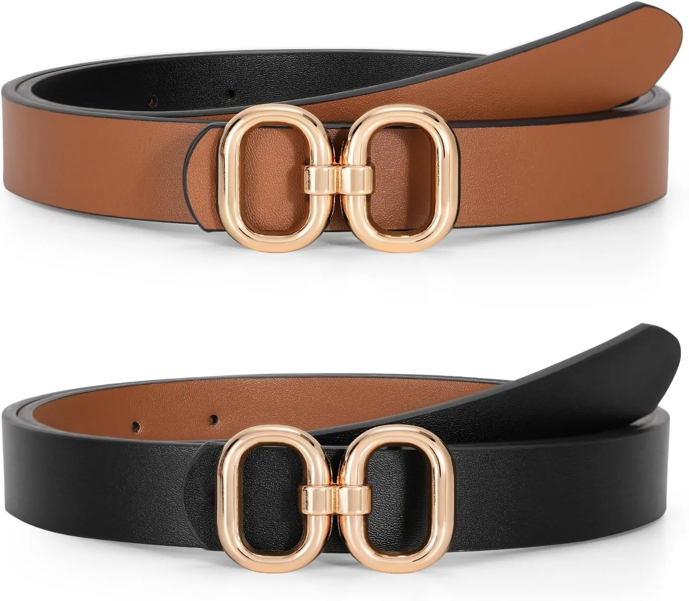 Reversible Leather Belt for Women with Gold Buckle Ladies Leather Belt for Jeans Pants