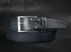Rustic Black Leather Mens Belt - Wide Buckle Artisan Design - Unique and Stylish Mens Apparel and Accessory - Rocker Style