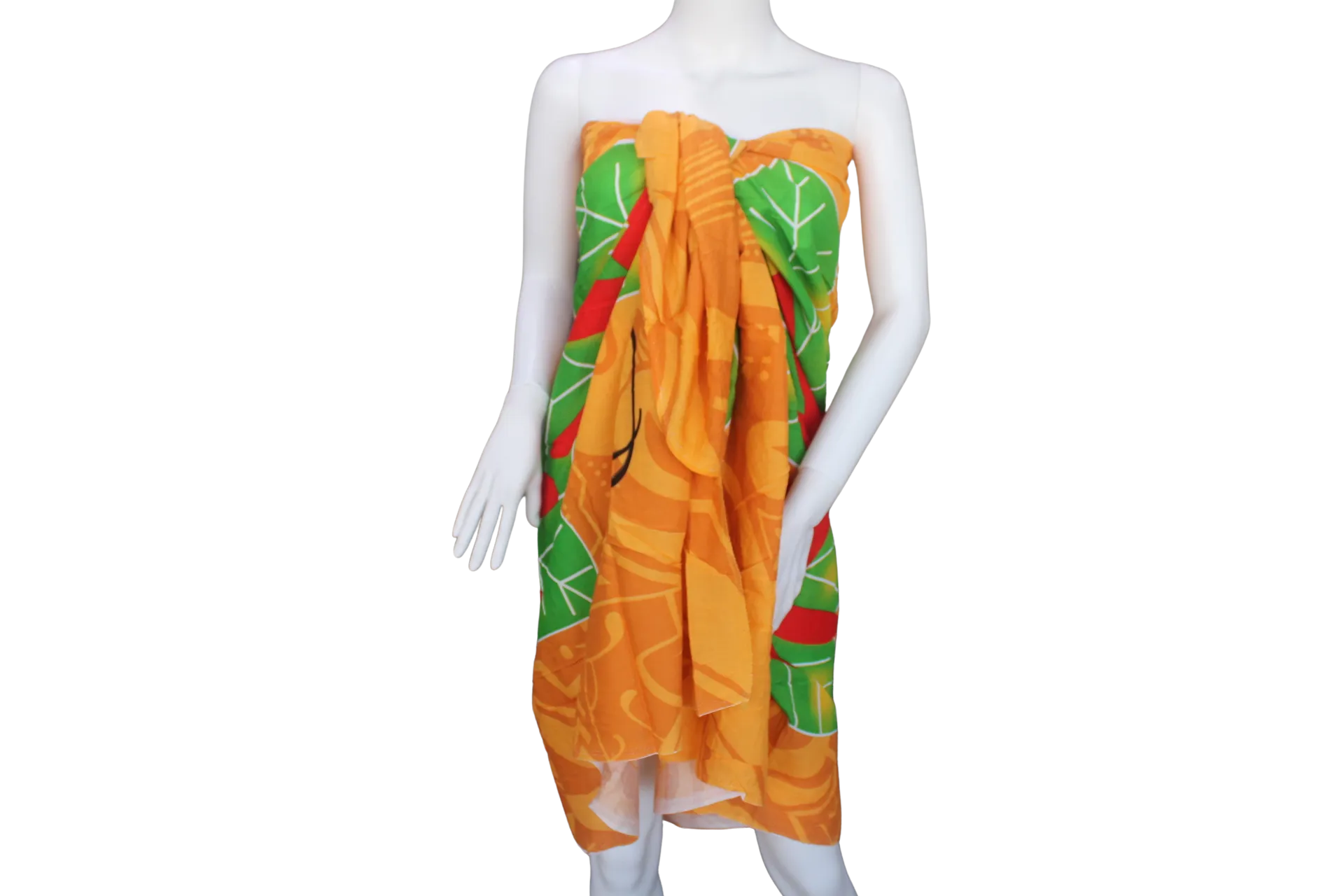 Sarong, Mustard Color  Base Floral and Polynesian Design