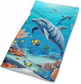Scarf for Men Women Seabed Coral Fish Dolphins Neck Gaiter Breathable Bandana Warmer Balaclava Windproof Face Mask Sun Protection Headwear Head Wrap for Skiing Hiking Cycling