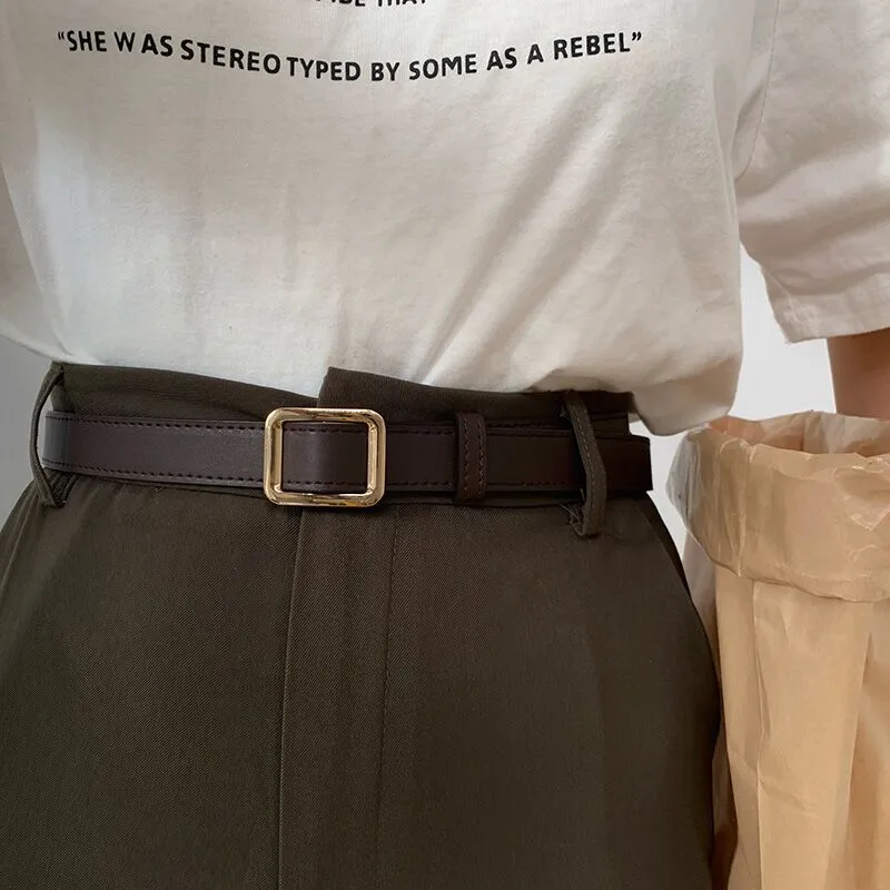 Square Shaped Gold Buckle CoffeeBrown Belts JLTHB0229