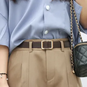 Square Shaped Gold Buckle CoffeeBrown Belts JLTHB0229