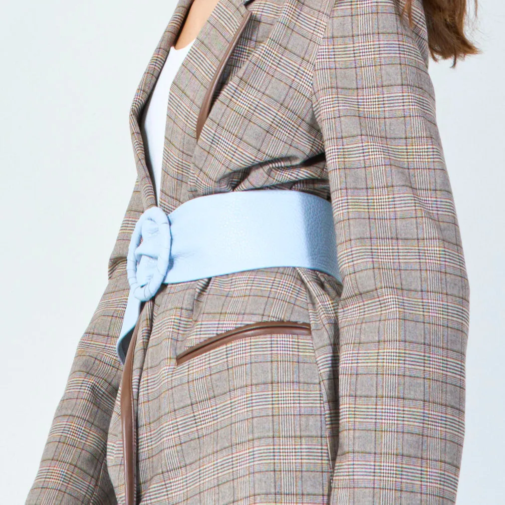 Stylish faux leather belt with round buckle wholesale