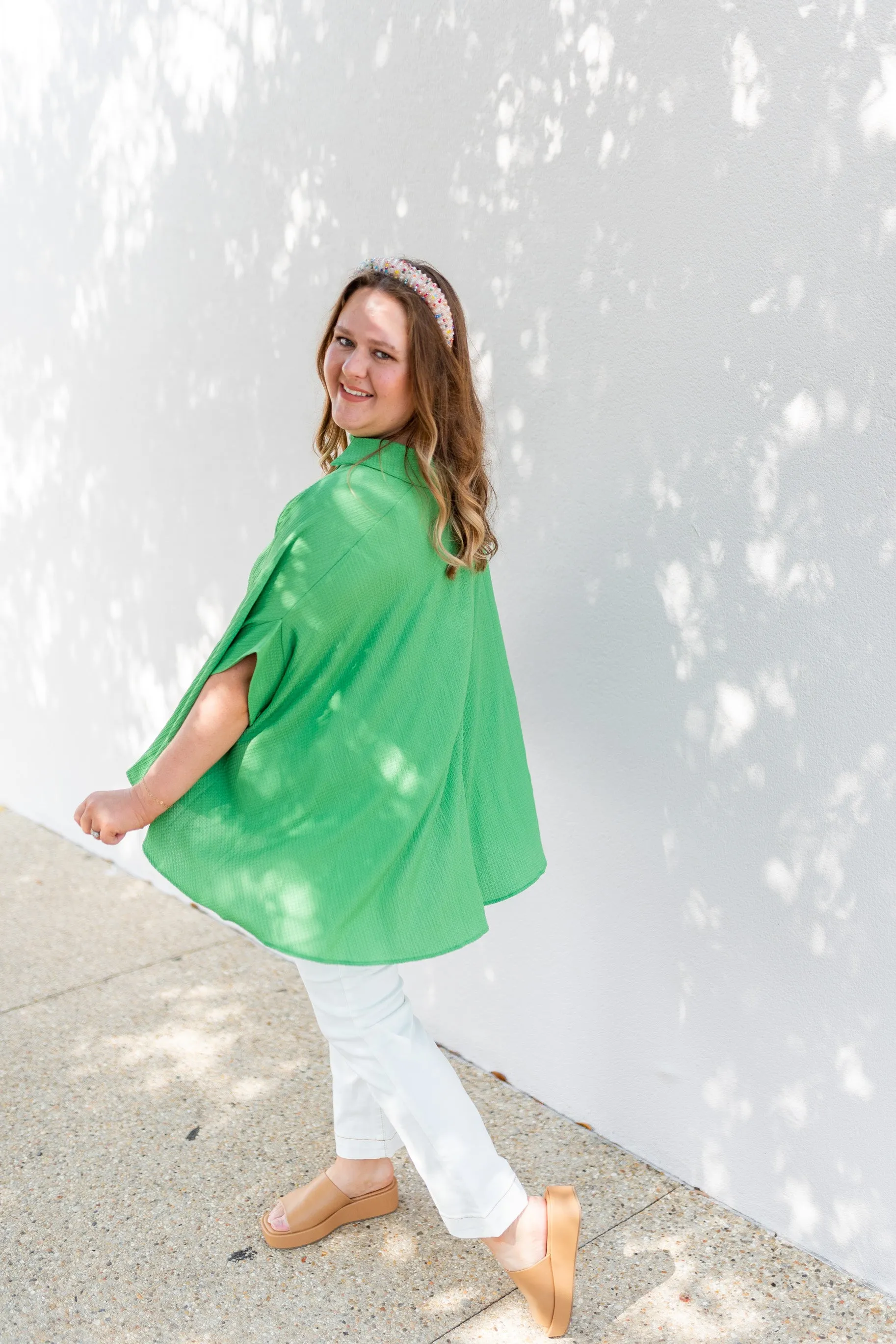 Textured Batwing Flowy Blouse