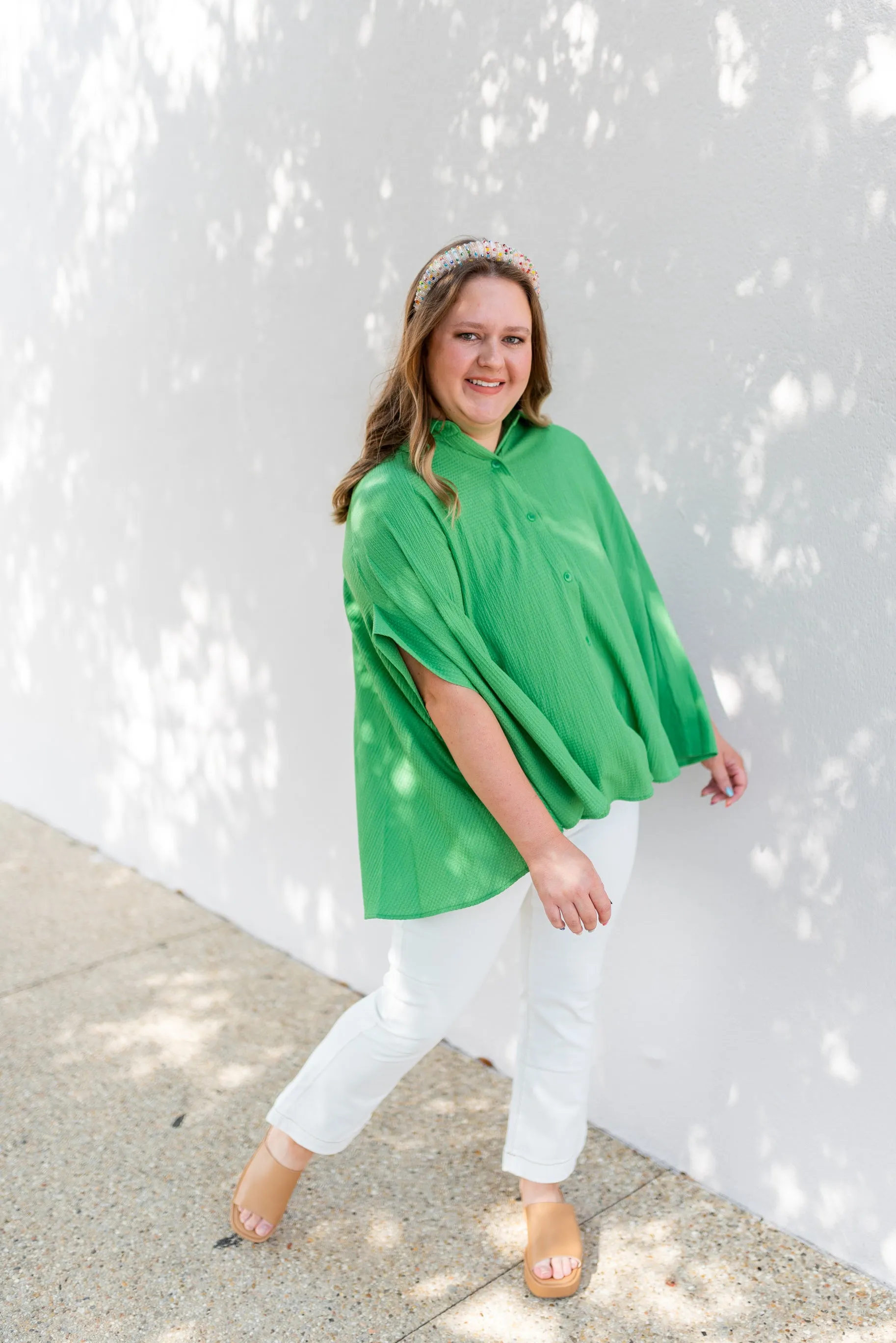 Textured Batwing Flowy Blouse