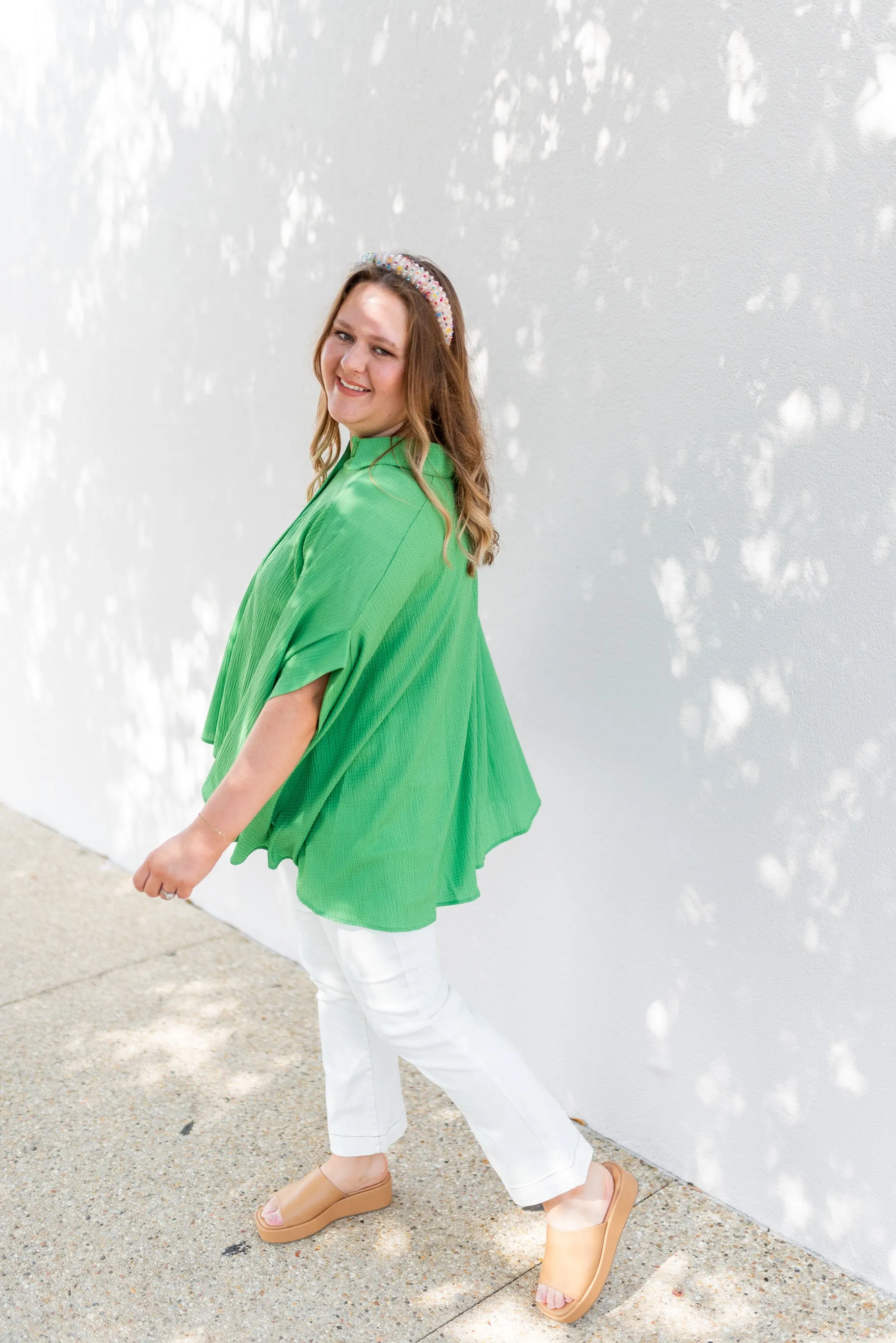 Textured Batwing Flowy Blouse
