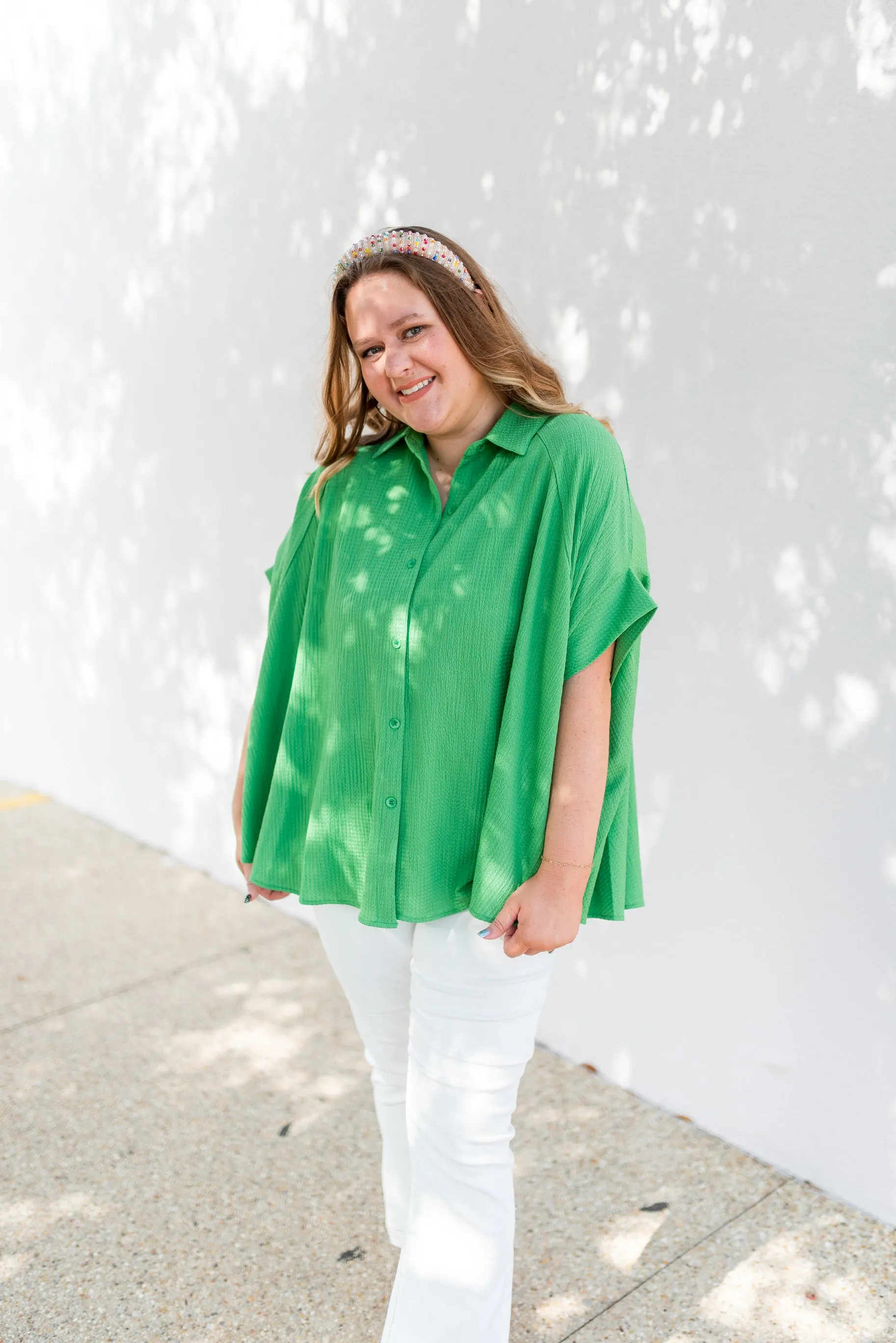 Textured Batwing Flowy Blouse