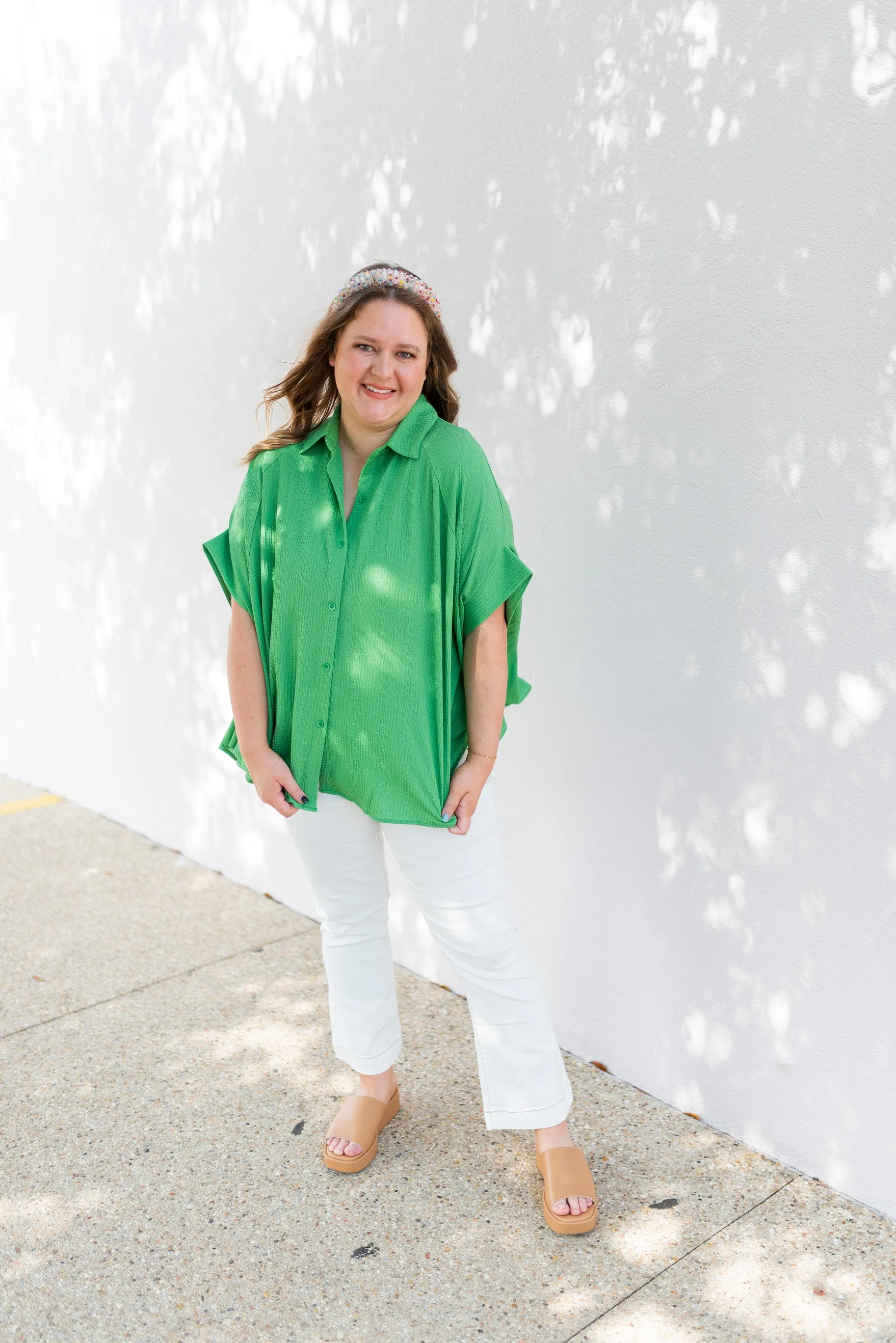Textured Batwing Flowy Blouse