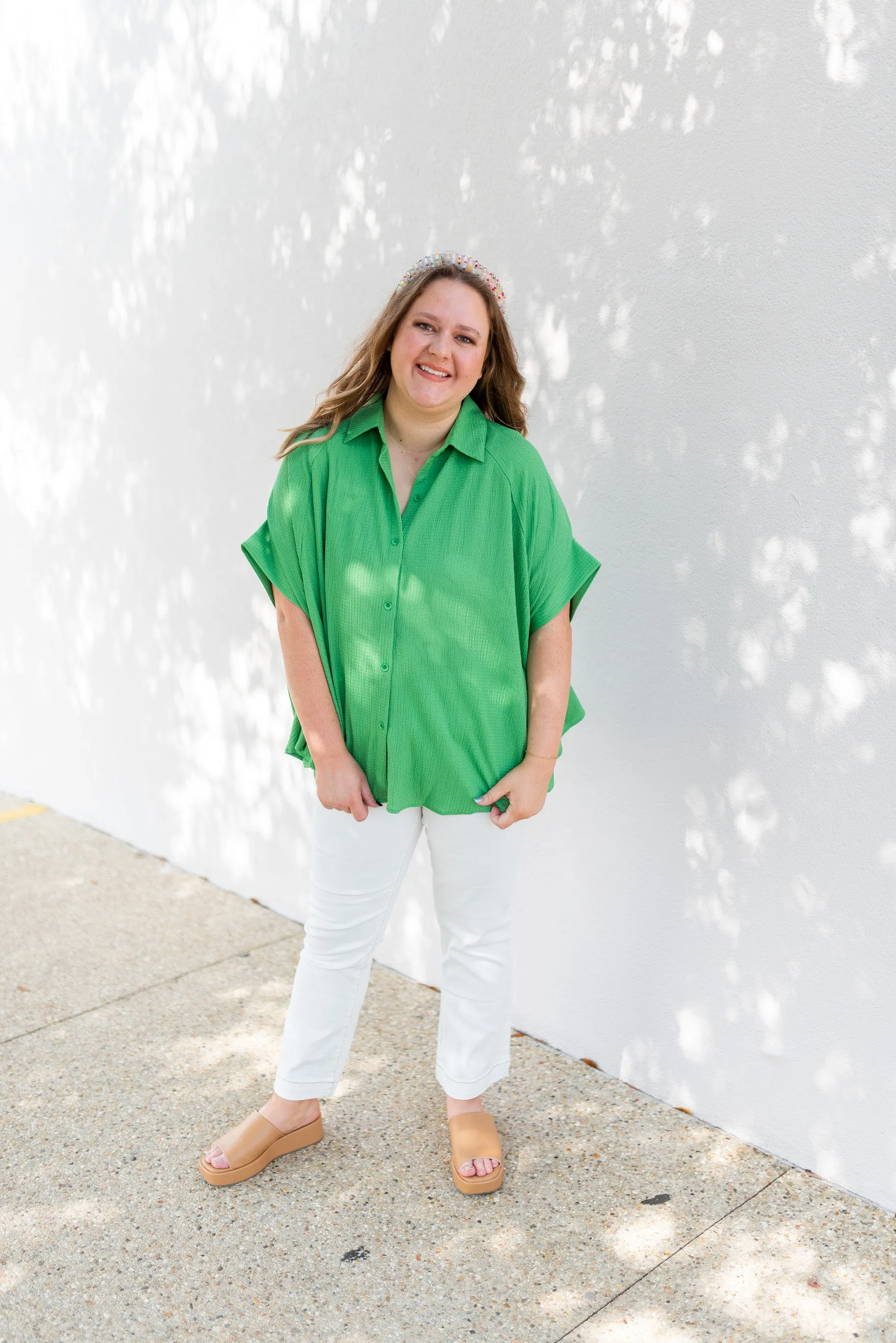 Textured Batwing Flowy Blouse
