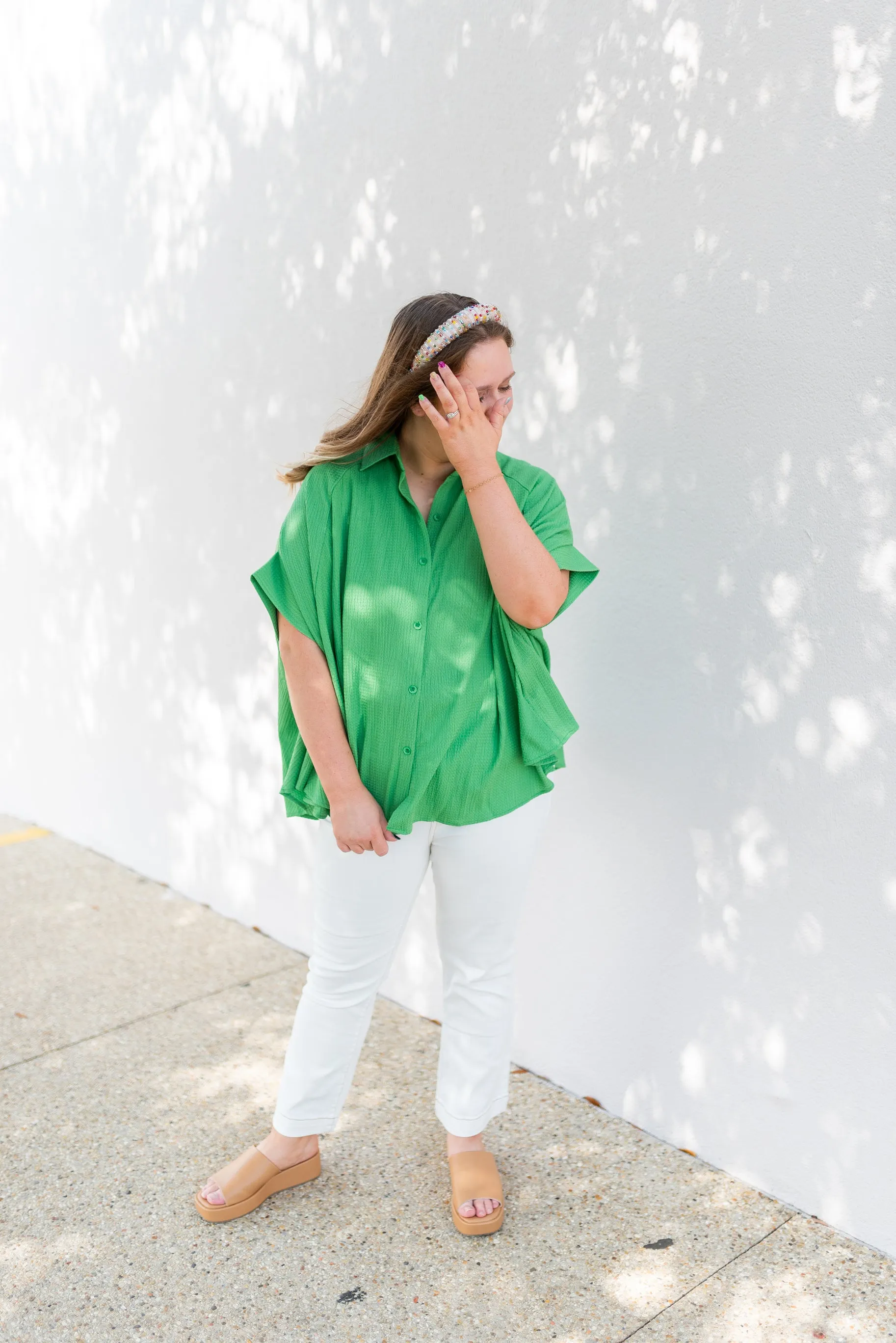Textured Batwing Flowy Blouse