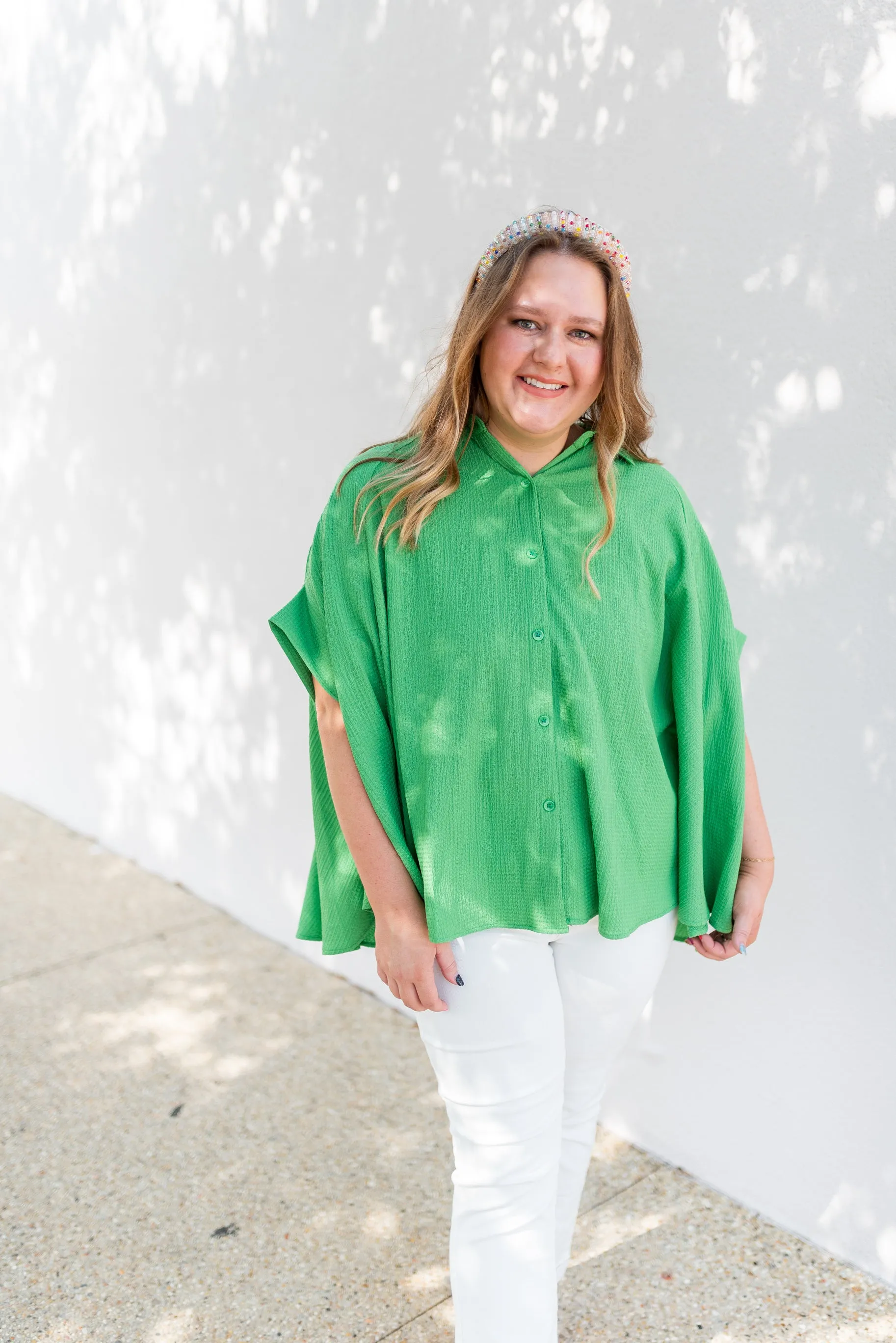 Textured Batwing Flowy Blouse