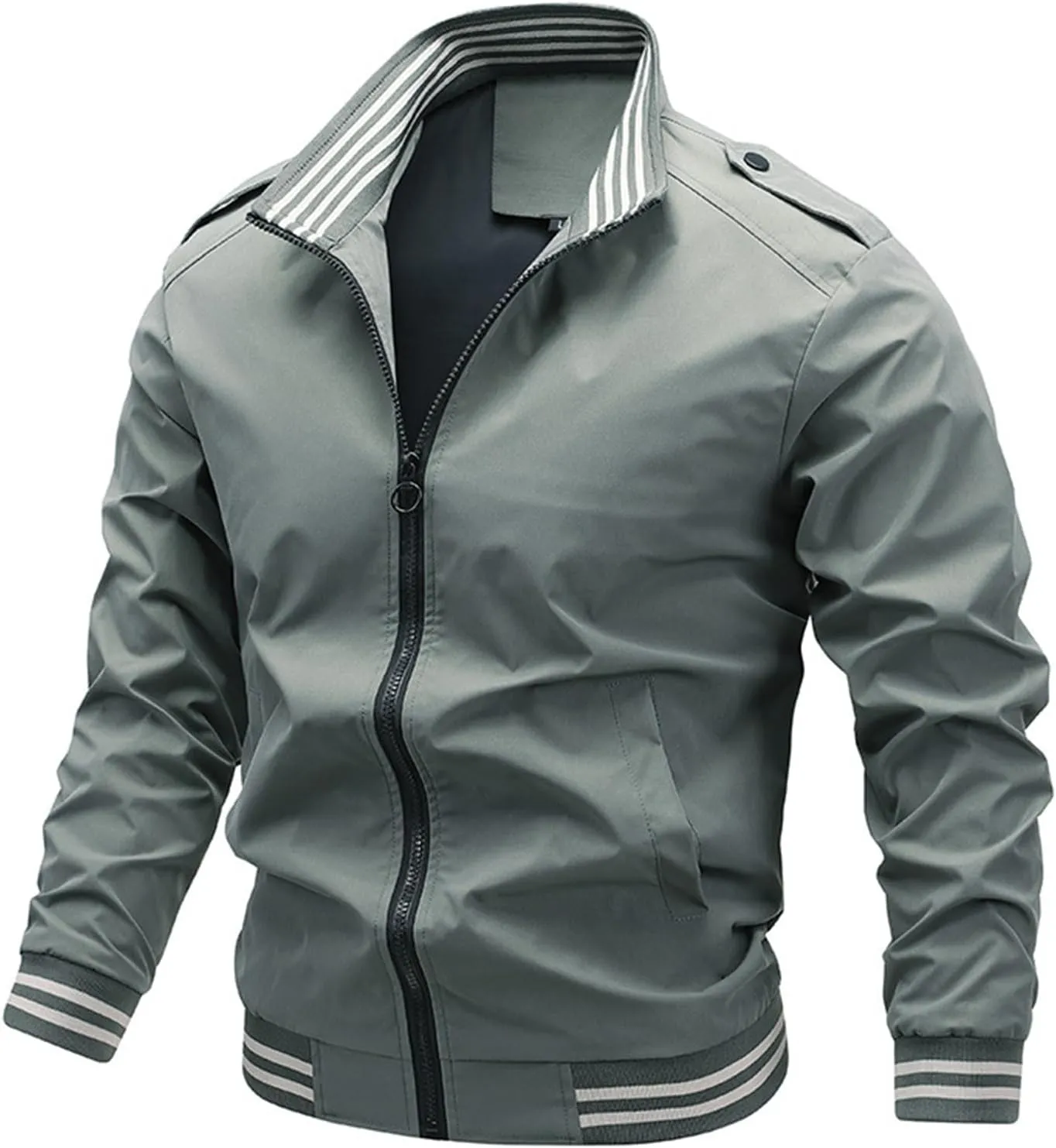 Thatrich Bomber Jacket for Men Light Zip Up Jackets Lapel Long Sleeve Coat Fall Trendy Outer wear Windbreaker Jacket Slim Fit