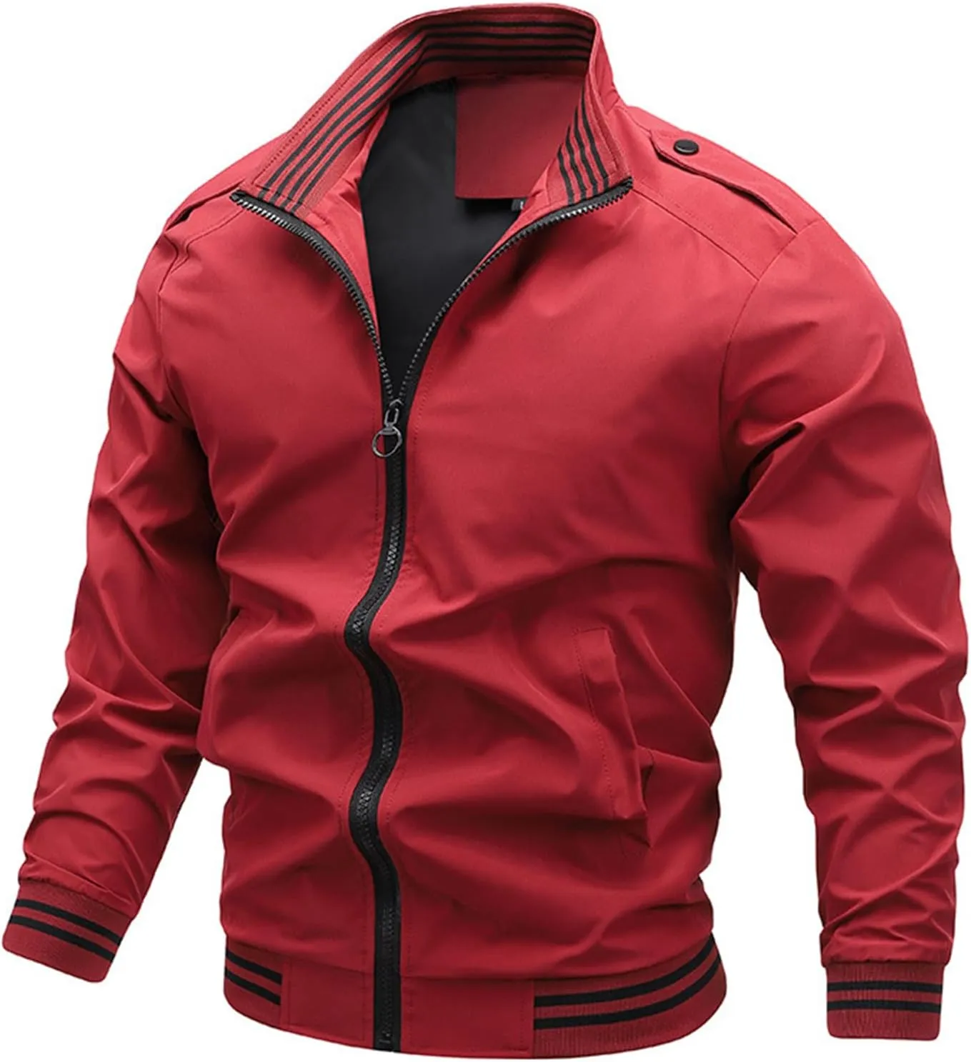 Thatrich Bomber Jacket for Men Light Zip Up Jackets Lapel Long Sleeve Coat Fall Trendy Outer wear Windbreaker Jacket Slim Fit