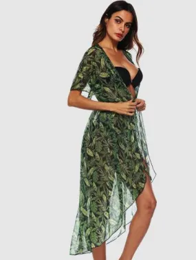 Tropical Leaf print light bikini coverup dress