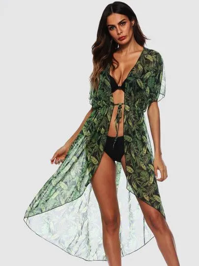 Tropical Leaf print light bikini coverup dress