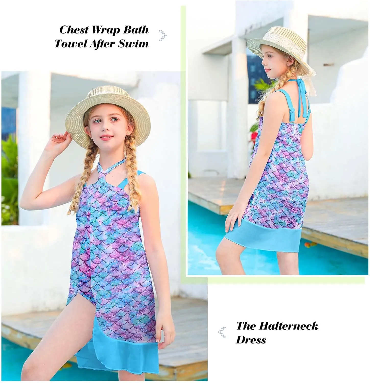 uideazone Girls One Piece Swimsuit with Cover Up Wrap Skirt Set Cool Printed Two Piece Bathing Suit 6-12T