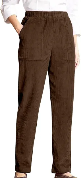 Vintage Corduroy Pants for Women Elastic High Waist Straight Wide Leg Pants Fall Winter Work Trousers with Pockets