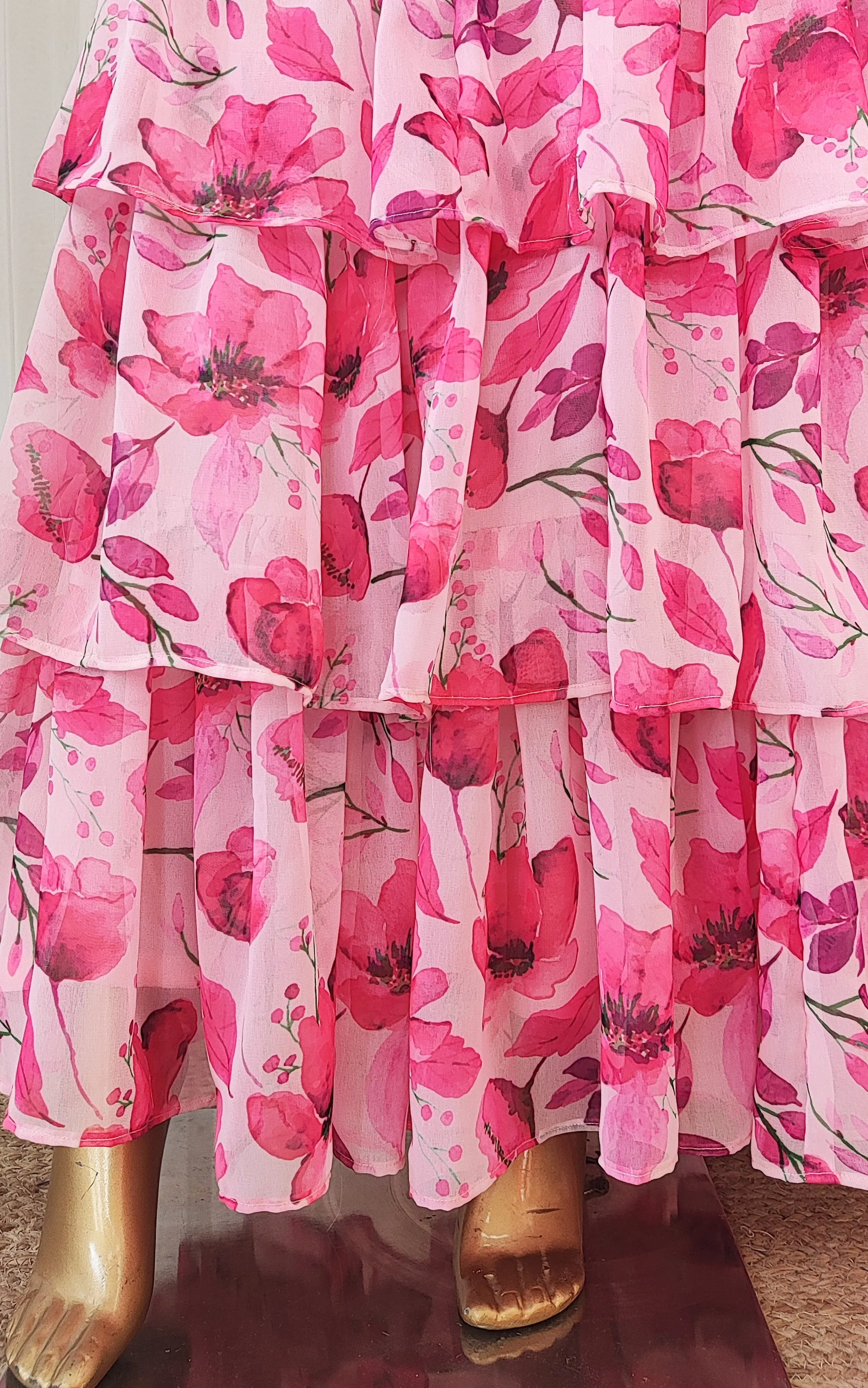 Watercolor Flowers Pre-Stitched Ruffle Saree With Embellished Belt
