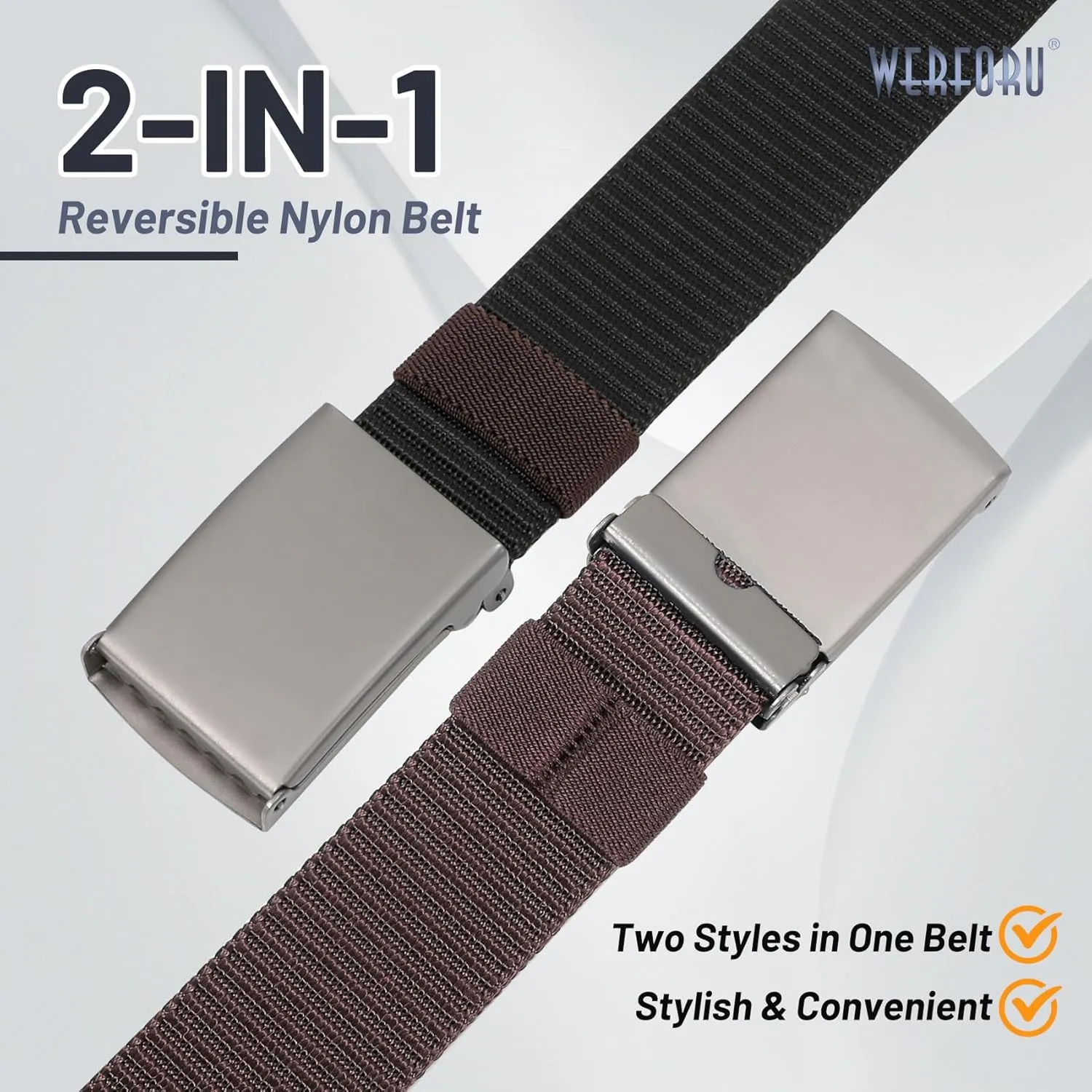 WERFORU Men Tactical Belt Nylon Belt for Men Golf Belt Reversible Belt with Flip-Top Metal Buckle Hiking Work-2-in-1 Belt