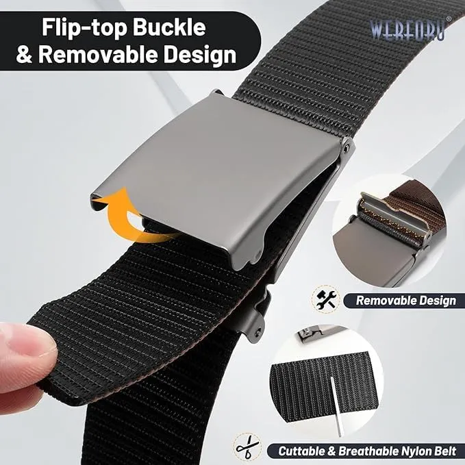 WERFORU Men Tactical Belt Nylon Belt for Men Golf Belt Reversible Belt with Flip-Top Metal Buckle Hiking Work-2-in-1 Belt