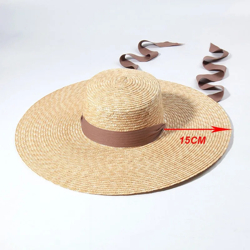 Wide Brim Beach Hats with Ribbon for Women - Sun Hats, Summer Brim, Straw Elodie