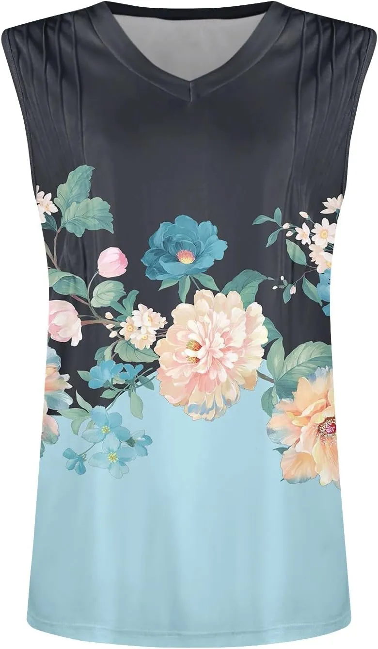 Women Sleeveless Tops Flowy Summer Shirts Business Casual V Neck Trendy Outfits Clothes