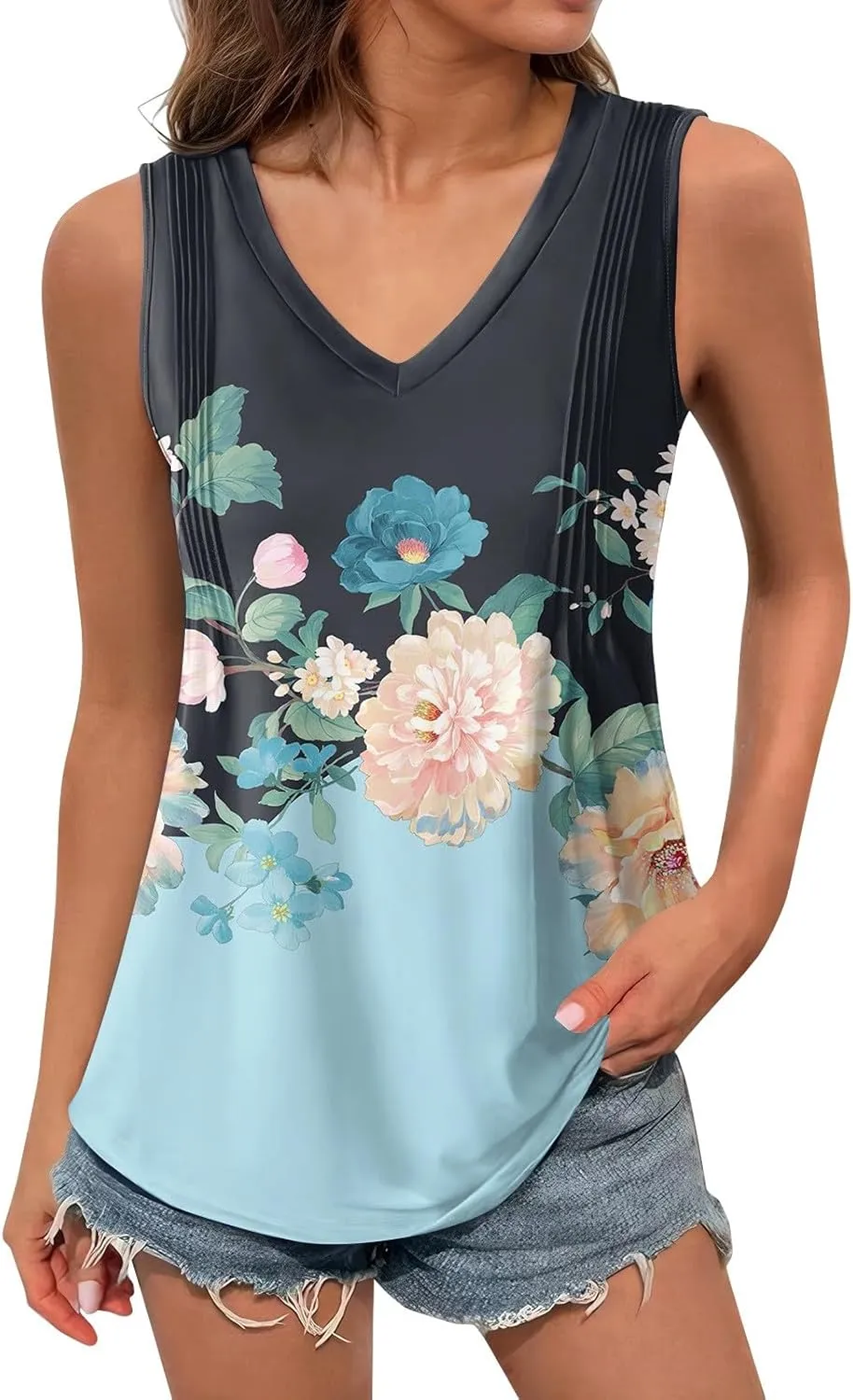 Women Sleeveless Tops Flowy Summer Shirts Business Casual V Neck Trendy Outfits Clothes