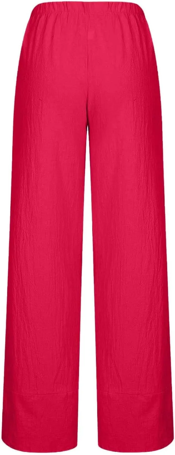 Womens Capris for Summer Linen Casual Cropped Pants Loose Fit Wide Leg Pants Summer Baggy Trousers with Pockets